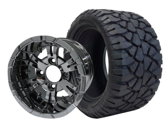 BNDL-TR1204-WH1243-CC0001-LN – SGC 12" Vampire Chrome Wheel - Aluminum Alloy / STEELENG 20″x10″-12″ STINGER All Terrain Tire DOT approved