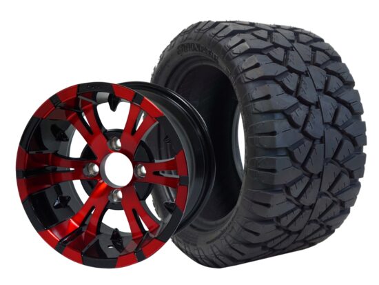 BNDL-TR1204-WH1248-CC0005-LN – SGC 12" Vampire Red/Black Wheel - Aluminum Alloy / STEELENG 20″x10″-12″ STINGER All Terrain Tire DOT approved
