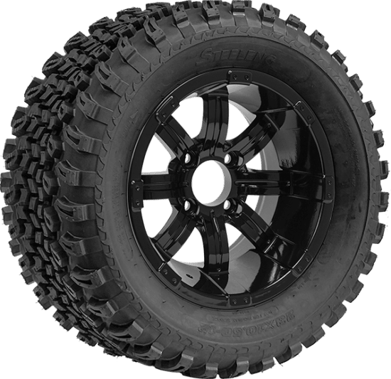 BNDL-TR1205-WH1232-CC0002-LN – SGC 12" Tempest Glossy Black Wheel - Aluminum Alloy / STEELENG 23″x10.5″-12″ All Terrain Tire