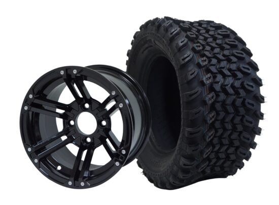 BNDL-TR1205-WH1236-CC0002-LN – SGC 12" Terminator Glossy Black Wheel - Aluminum Alloy / STEELENG 23″x10.5″-12″ All Terrain Tire
