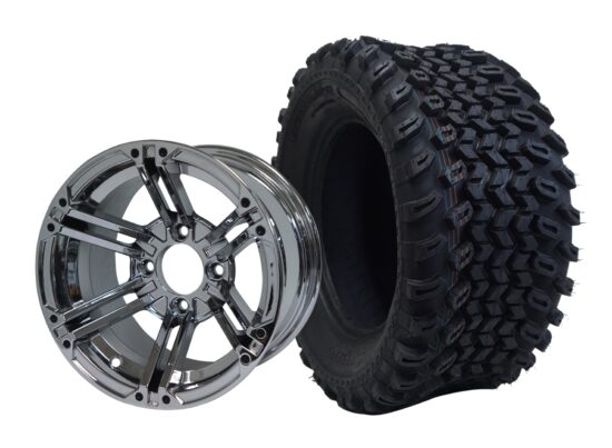 BNDL-TR1205-WH1237-CC0001-LN – SGC 12" Terminator Chrome Wheel - Aluminum Alloy / STEELENG 23″x10.5″-12″ All Terrain Tire