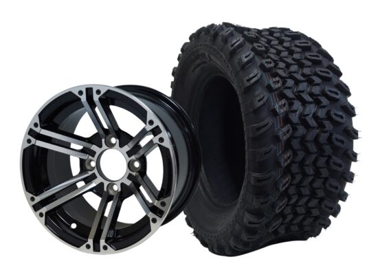 BNDL-TR1205-WH1239-CC0001-LN – SGC 12" Terminator Machined/Black Wheel - Aluminum Alloy / STEELENG 23″x10.5″-12″ All Terrain Tire
