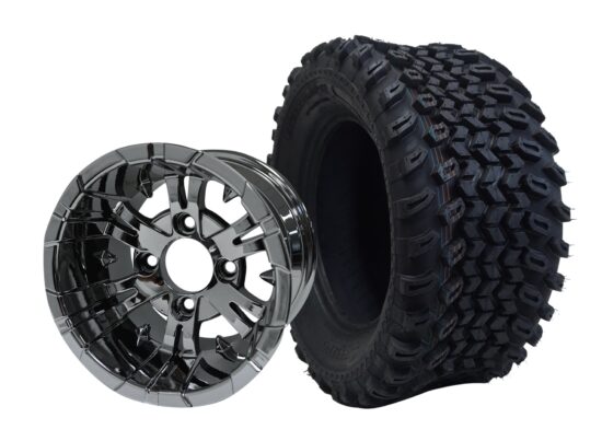 BNDL-TR1205-WH1243-CC0001-LN – SGC 12" Vampire Chrome Wheel - Aluminum Alloy / STEELENG 23″x10.5″-12″ All Terrain Tire
