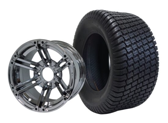 BNDL-TR1206-WH1237-CC0001-LN – SGC 12" Terminator Chrome Wheel - Aluminum Alloy / STEELENG 23″x10.5″-12″ Turf Tire