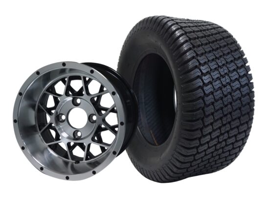 BNDL-TR1206-WH1249-CC0001-LN – SGC 12" Venom Machined/Black Wheel - Aluminum Alloy / STEELENG 23″x10.5″-12″ Turf Tire