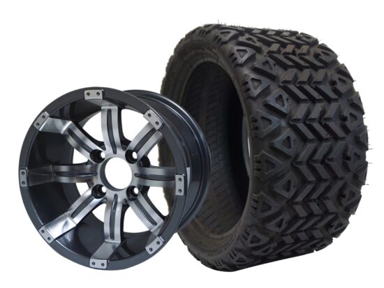 BNDL-TR1207-WH1233-CC0001-LN – SGC 12" Tempest Machined Gunmetal Wheel - Aluminum Alloy / STEELENG 20″x10″-12″ All Terrain Tire DOT approved