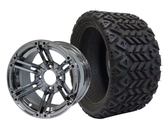 BNDL-TR1207-WH1237-CC0001-LN – SGC 12" Terminator Chrome Wheel - Aluminum Alloy / STEELENG 20″x10″-12″ All Terrain Tire DOT approved