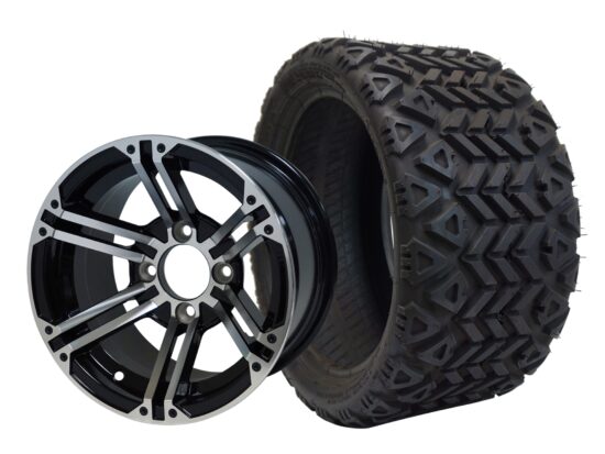 BNDL-TR1207-WH1239-CC0001-LN – SGC 12" Terminator Machined/Black Wheel - Aluminum Alloy / STEELENG 20″x10″-12″ All Terrain Tire DOT approved