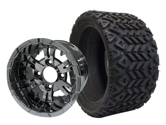 BNDL-TR1207-WH1243-CC0001-LN – SGC 12" Vampire Chrome Wheel - Aluminum Alloy / STEELENG 20″x10″-12″ All Terrain Tire DOT approved