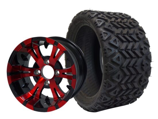 BNDL-TR1207-WH1248-CC0005-LN – SGC 12" Vampire Red/Black Wheel - Aluminum Alloy / STEELENG 20″x10″-12″ All Terrain Tire DOT approved