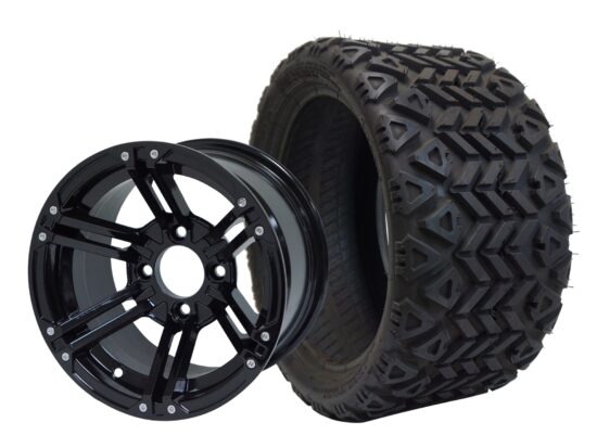 BNDL-TR1208-WH1236-CC0002-LN – SGC 12" Terminator Glossy Black Wheel - Aluminum Alloy / STEELENG 18″x8.5″-12″ All-Terrain Tire DOT approved