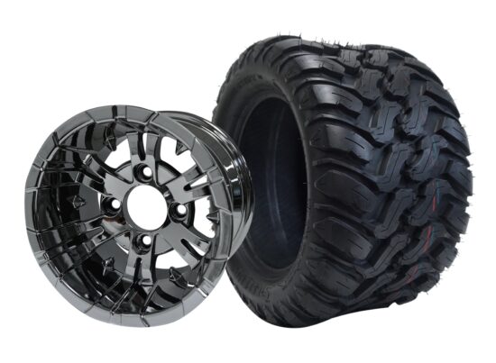 BNDL-TR1209-WH1243-CC0001-LN – SGC 12" Vampire Chrome Wheel - Aluminum Alloy / STEELENG 22″x11″-12″ Mud Terrain / All Terrain Tire DOT Approved