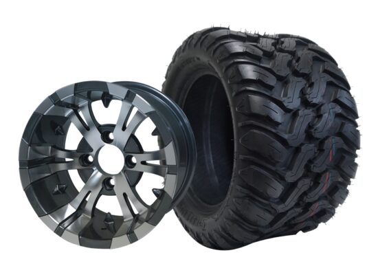 BNDL-TR1209-WH1244-CC0001-LN – SGC 12" Vampire Machined/Gunmetal Wheel - Aluminum Alloy / STEELENG 22″x11″-12″ Mud Terrain / All Terrain Tire DOT Approved