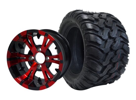 BNDL-TR1209-WH1248-CC0005-LN – SGC 12" Vampire Red/Black Wheel - Aluminum Alloy / STEELENG 22″x11″-12″ Mud Terrain / All Terrain Tire DOT Approved