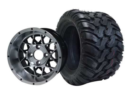 BNDL-TR1209-WH1249-CC0001-LN – SGC 12" Venom Machined/Black Wheel - Aluminum Alloy / STEELENG 22″x11″-12″ Mud Terrain / All Terrain Tire DOT Approved