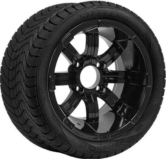 BNDL-TR1211-WH1232-CC0002-LN – SGC 12" Tempest Glossy Black Wheel - Aluminum Alloy / STEELENG 215/40-12 Low Profile Tire DOT Approved