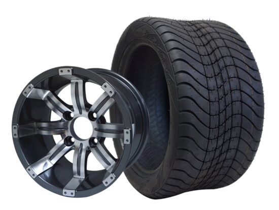 BNDL-TR1211-WH1233-CC0001-LN – SGC 12" Tempest Machined Gunmetal Wheel - Aluminum Alloy / STEELENG 215/40-12 Low Profile Tire DOT Approved