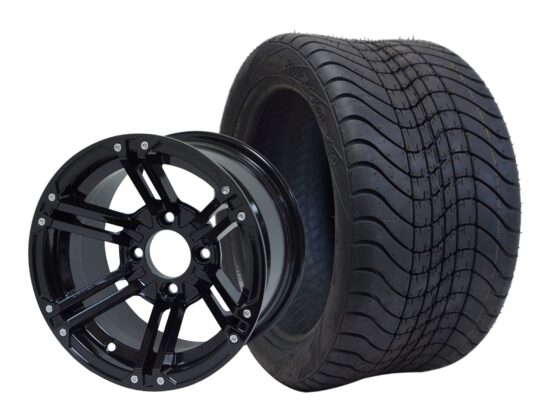 BNDL-TR1211-WH1236-CC0002-LN – SGC 12" Terminator Glossy Black Wheel - Aluminum Alloy / STEELENG 215/40-12 Low Profile Tire DOT Approved