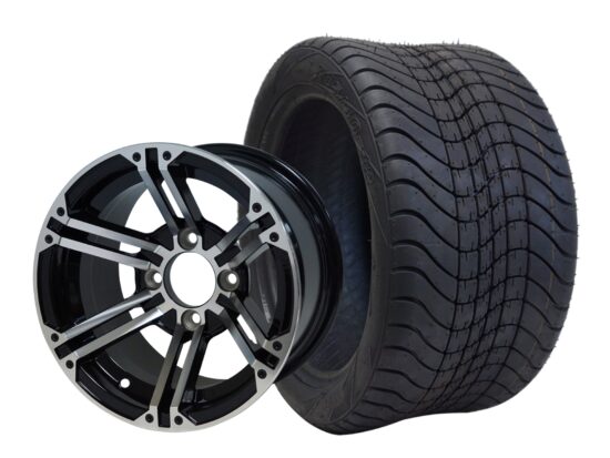 BNDL-TR1211-WH1239-CC0001-LN – SGC 12" Terminator Machined/Black Wheel - Aluminum Alloy / STEELENG 215/40-12 Low Profile Tire DOT Approved