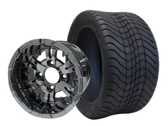 BNDL-TR1211-WH1243-CC0001-LN – SGC 12" Vampire Chrome Wheel - Aluminum Alloy / STEELENG 215/40-12 Low Profile Tire DOT Approved