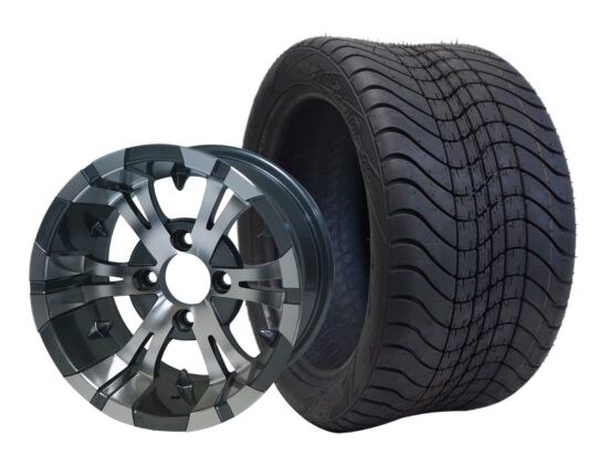 BNDL-TR1211-WH1244-CC0001-LN – SGC 12" Vampire Machined/Gunmetal Wheel - Aluminum Alloy / STEELENG 215/40-12 Low Profile Tire DOT Approved