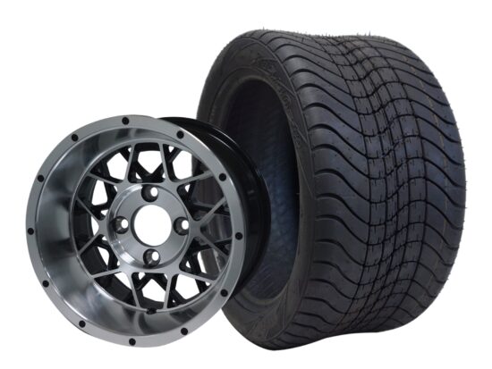 BNDL-TR1211-WH1249-CC0001-LN – SGC 12" Venom Machined/Black Wheel - Aluminum Alloy / STEELENG 215/40-12 Low Profile Tire DOT Approved