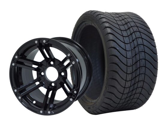 BNDL-TR1212-WH1236-CC0002-LN – SGC 12" Terminator Glossy Black Wheel - Aluminum Alloy / STEELENG 215/35-12 Low Profile Tire