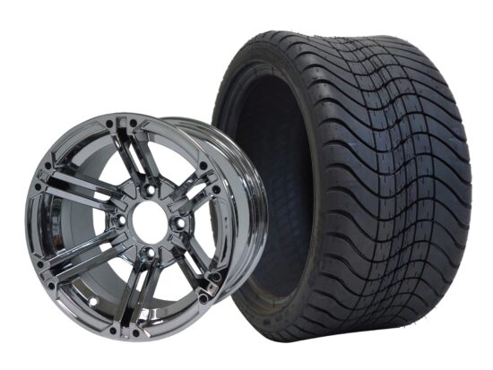 BNDL-TR1212-WH1237-CC0001-LN – SGC 12" Terminator Chrome Wheel - Aluminum Alloy / STEELENG 215/35-12 Low Profile Tire