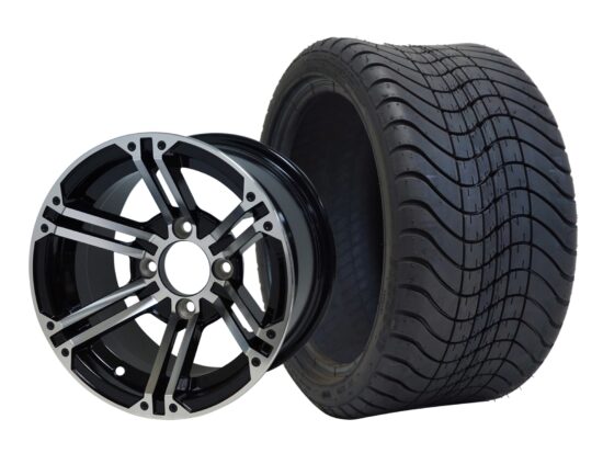 BNDL-TR1212-WH1239-CC0001-LN – SGC 12" Terminator Machined/Black Wheel - Aluminum Alloy / STEELENG 215/35-12 Low Profile Tire