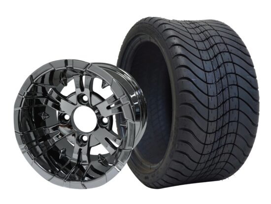 BNDL-TR1212-WH1243-CC0001-LN – SGC 12" Vampire Chrome Wheel - Aluminum Alloy / STEELENG 215/35-12 Low Profile Tire
