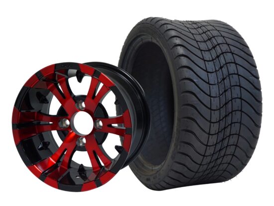 BNDL-TR1212-WH1248-CC0005-LN – SGC 12" Vampire Red/Black Wheel - Aluminum Alloy / STEELENG 215/35-12 Low Profile Tire