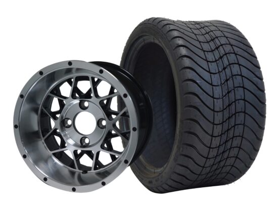 BNDL-TR1212-WH1249-CC0001-LN – SGC 12" Venom Machined/Black Wheel - Aluminum Alloy / STEELENG 215/35-12 Low Profile Tire