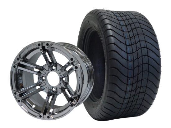 BNDL-TR1213-WH1237-CC0001-LN – SGC 12" Terminator Chrome Wheel - Aluminum Alloy / STEELENG 215/50-12 Comfort Ride Street Tire DOT Approved