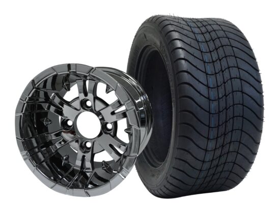 BNDL-TR1213-WH1243-CC0001-LN – SGC 12" Vampire Chrome Wheel - Aluminum Alloy / STEELENG 215/50-12 Comfort Ride Street Tire DOT Approved