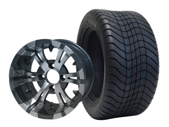 BNDL-TR1213-WH1244-CC0001-LN – SGC 12" Vampire Machined/Gunmetal Wheel - Aluminum Alloy / STEELENG 215/50-12 Comfort Ride Street Tire DOT Approved