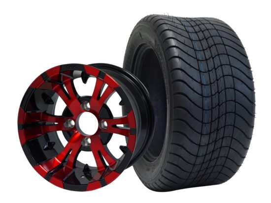 BNDL-TR1213-WH1248-CC0005-LN – SGC 12" Vampire Red/Black Wheel - Aluminum Alloy / STEELENG 215/50-12 Comfort Ride Street Tire DOT Approved