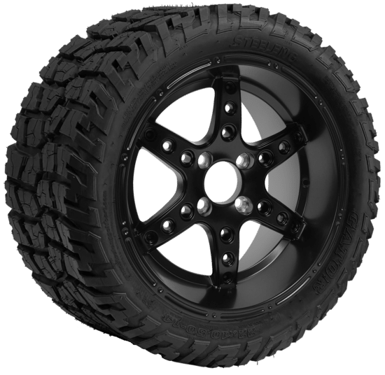 BNDL-TR1401-WH1412-CC0003-LN – SGC 14" Turbine Matte Black Wheel - Aluminum Alloy / STEELENG 22"x10.5"-14" GATOR Hybrid AT Tire DOT approved