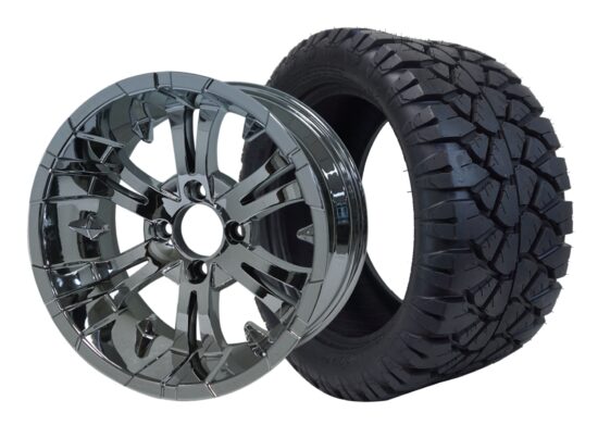 BNDL-TR1405-WH1415-CC0001-LN – SGC 14" Vampire Chrome Wheel - Aluminum Alloy / STEELENG 23"x10.5"-14" STINGER Hybrid AT Tire DOT approved