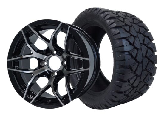 BNDL-TR1405-WH1426-CC0001-LN – SGC 14" Rally Machined/Black Wheel - Aluminum Alloy / STEELENG 23"x10.5"-14" STINGER Hybrid AT Tire DOT approved
