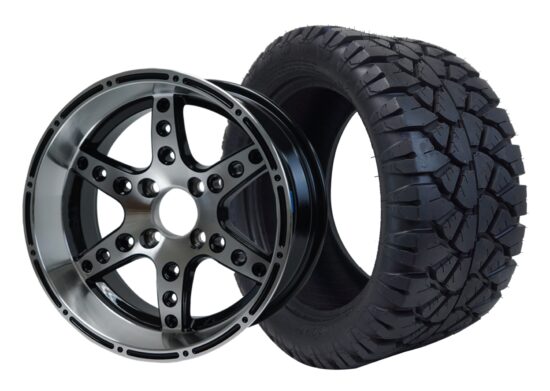BNDL-TR1405-WH1428-CC0003-LN – SGC 14" Turbine Machined/Black Wheel - Aluminum Alloy / STEELENG 23"x10.5"-14" STINGER Hybrid AT Tire DOT approved