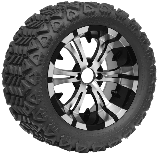 BNDL-TR1501-WH1501-CC0001-LN – SGC 15" Vampire Machined/Black Wheel - Aluminum Alloy /  STEELENG 23"x10"-15" AT Tire DOT approved