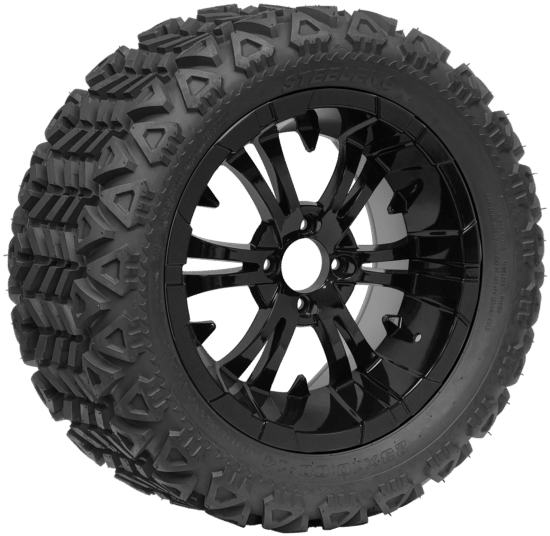 BNDL-TR1501-WH1502-CC0002-LN – SGC 15" Vampire Glossy Black Wheel - Aluminum Alloy /  STEELENG 23"x10"-15" AT Tire DOT approved