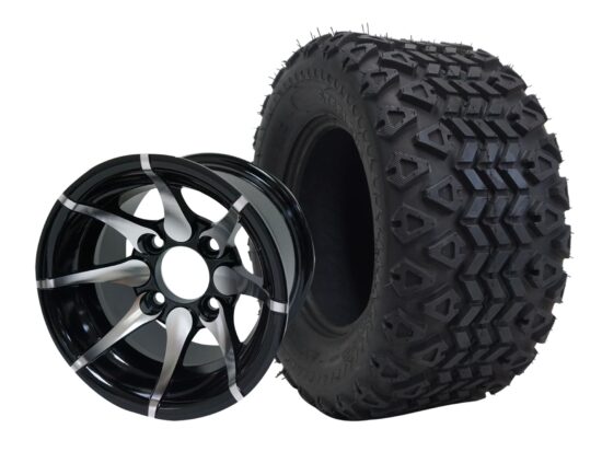 BNDL-TR1008-WH1005-CC0001-LN – SGC 10" Kraken Machined/Black Wheel - Aluminum Alloy / STEELENG 18"x9"-10" All Terrain Tire DOT approved