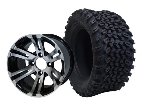 BNDL-TR1205-WH1202-CC0001-LN – SGC 12" Bulldog Machined/Black Wheel - Aluminum Alloy / STEELENG 23″x10.5″-12″ All Terrain Tire