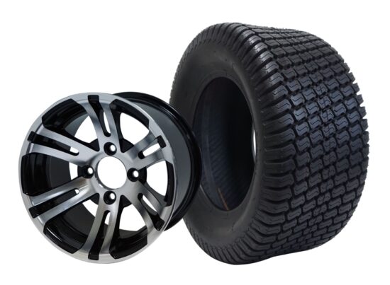 BNDL-TR1206-WH1202-CC0001-LN – SGC 12" Bulldog Machined/Black Wheel - Aluminum Alloy / STEELENG 23″x10.5″-12″ Turf Tire