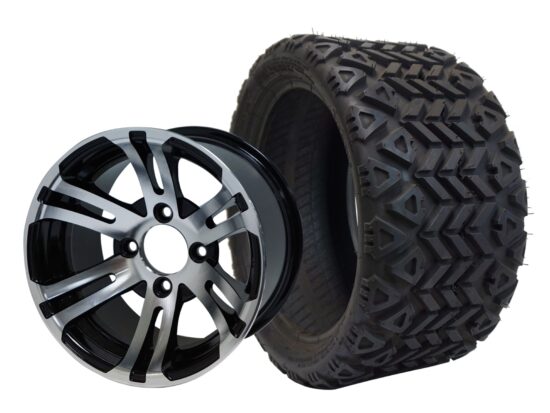 BNDL-TR1207-WH1202-CC0001-LN – SGC 12" Bulldog Machined/Black Wheel - Aluminum Alloy / STEELENG 20″x10″-12″ All Terrain Tire DOT approved