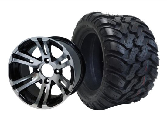 BNDL-TR1209-WH1202-CC0001-LN – SGC 12" Bulldog Machined/Black Wheel - Aluminum Alloy / STEELENG 22″x11″-12″ Mud Terrain / All Terrain Tire DOT Approved