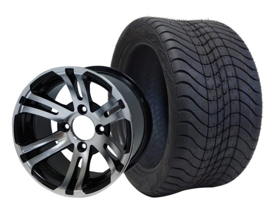 BNDL-TR1211-WH1202-CC0001-LN – SGC 12" Bulldog Machined/Black Wheel - Aluminum Alloy / STEELENG 215/40-12 Low Profile Tire DOT Approved