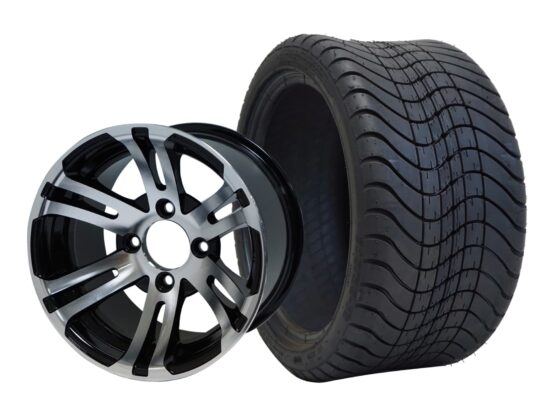 BNDL-TR1212-WH1202-CC0001-LN – SGC 12" Bulldog Machined/Black Wheel - Aluminum Alloy / STEELENG 215/35-12 Low Profile Tire