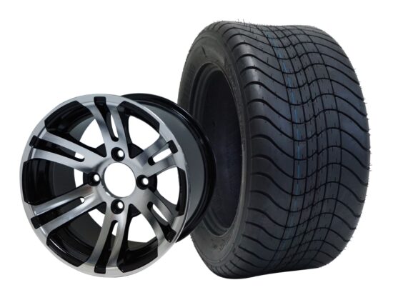 BNDL-TR1213-WH1202-CC0001-LN – SGC 12" Bulldog Machined/Black Wheel - Aluminum Alloy / STEELENG 215/50-12 Comfort Ride Street Tire DOT Approved